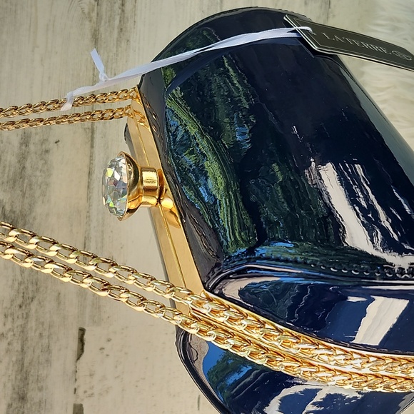 NWT LA TERRE NAVY VEGAN PATENT HAND/CROSSBODY BAG - Picture 4 of 11